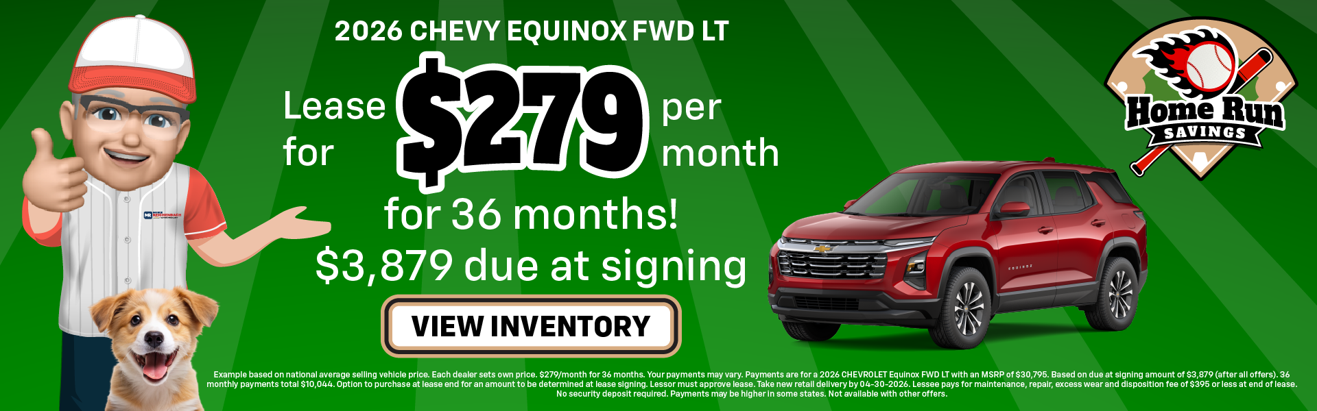 2026 Chevy Equinox FWD LT Lease for $279 per month for 36 mo