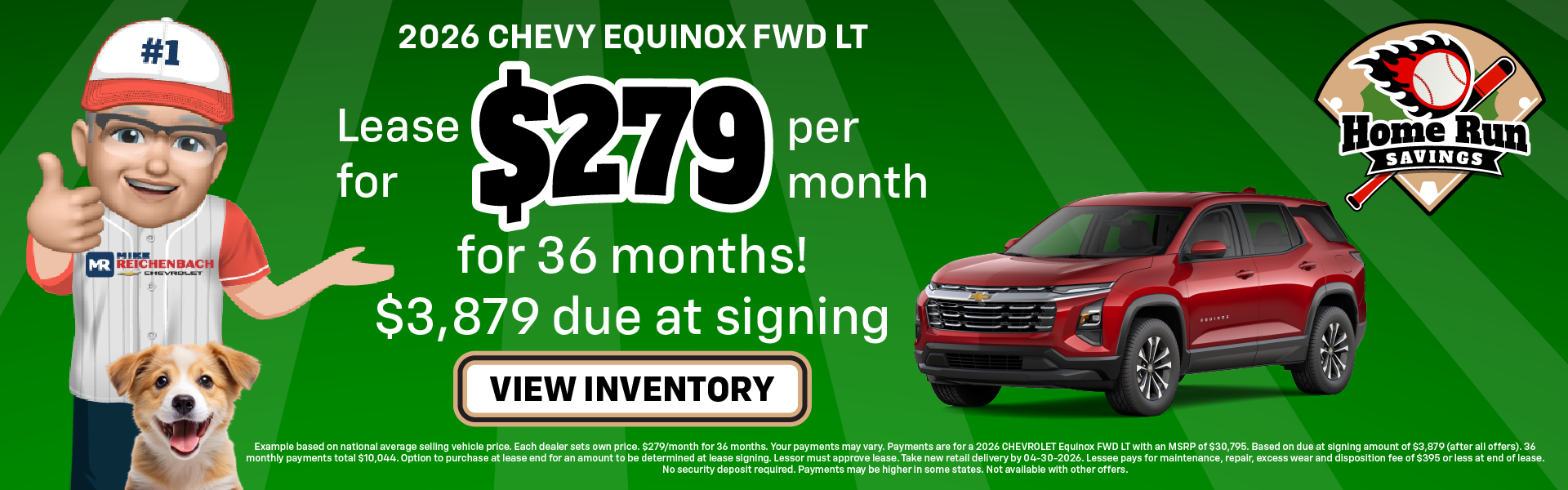 2026 Chevy Equinox FWD LT Lease for $279 per month for 36 mo