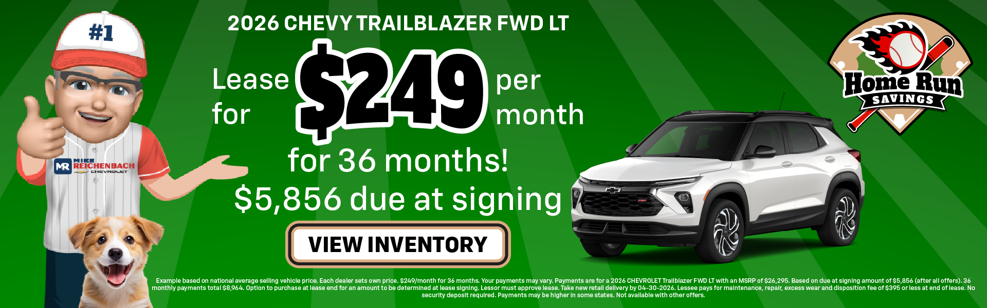 2026 Chevy Trailblazer FWD LT Lease for $249/month for 36 mo