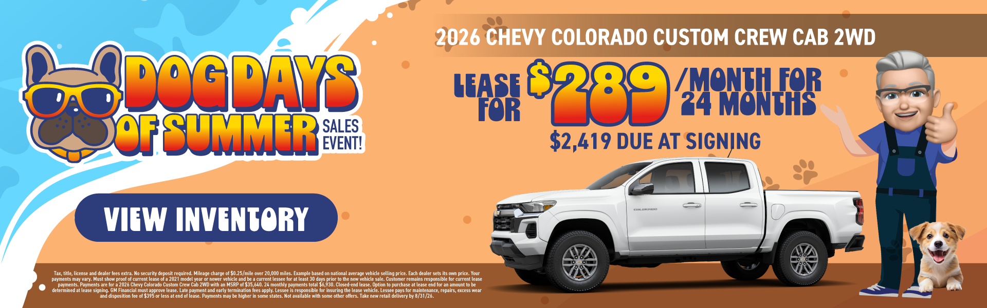 2026 Chevy Colorado Custom Crew Cab 2WD Lease for $289/month