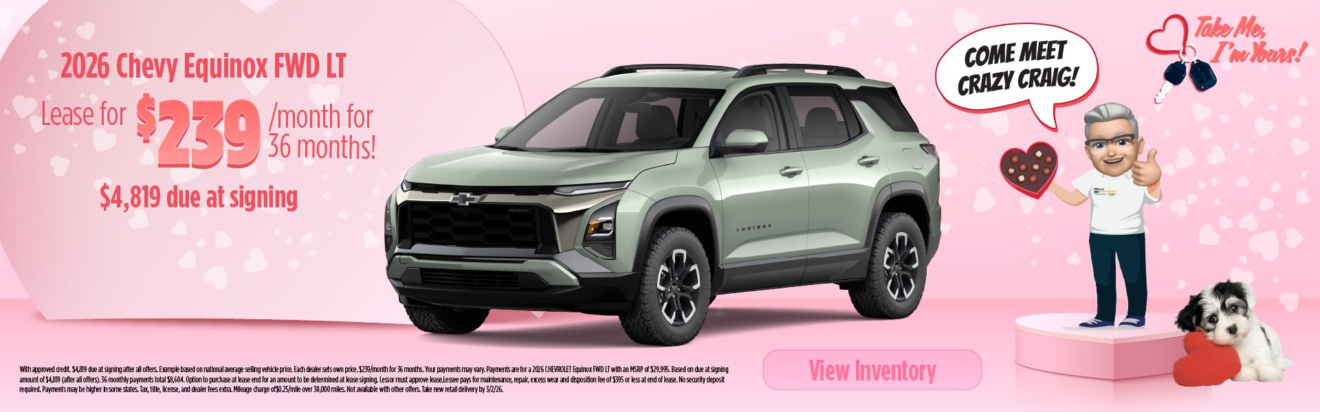 2026 Chevy Equinox FWD LT Lease for $239 per month for 36 m