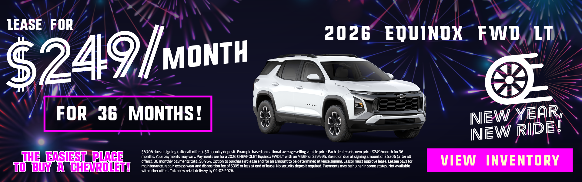2026 Equinox FWD LT Lease for $249/month for 36 months!