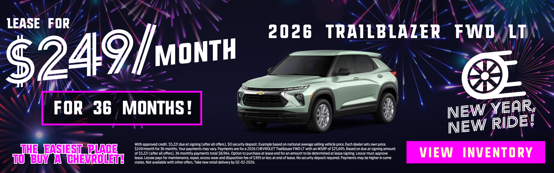 2026 Trailblazer FWD LT Lease for $249/month for 36 months!