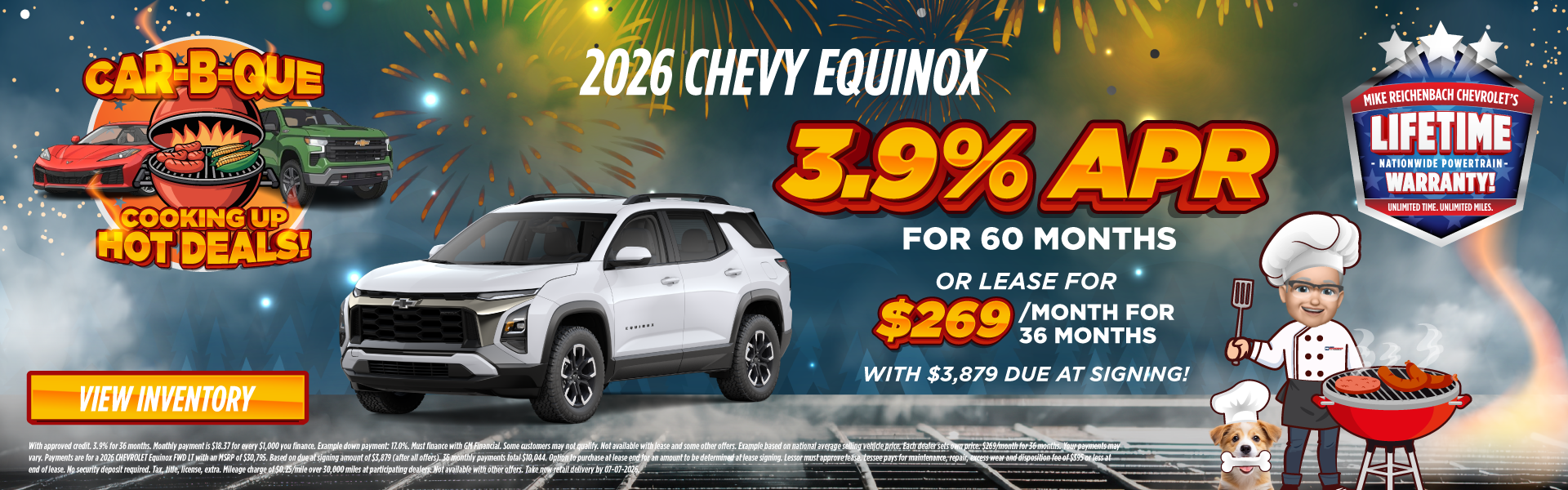 2026 Chevy Equinox 3.9% APR for 60 months or Lease for $269/