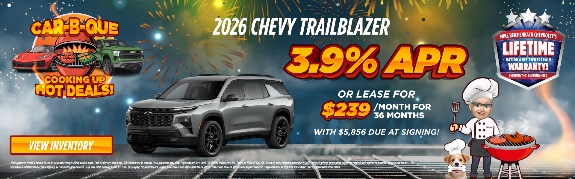 2026 Chevy Trailblazer 3.9% APR or Lease for $249/month for 