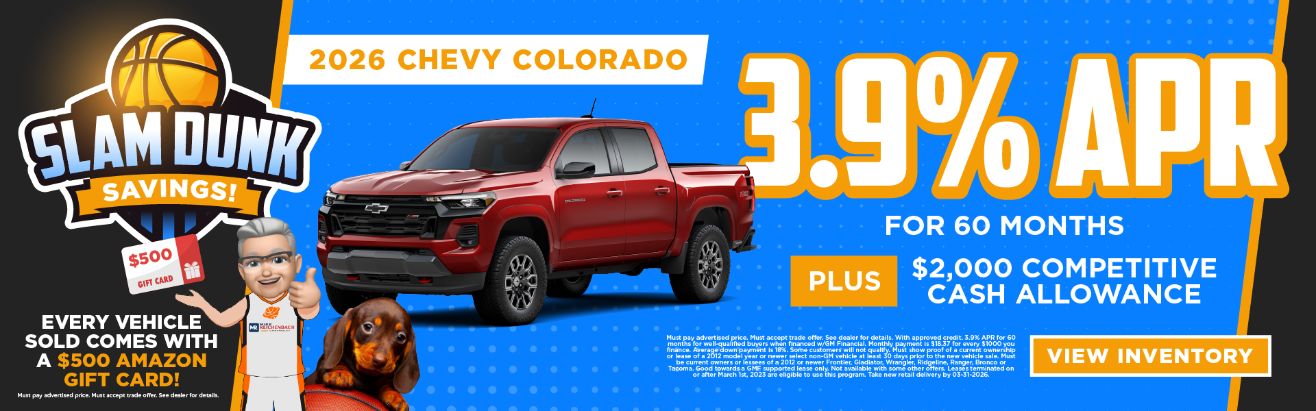 2026 Chevy Colorado 3.9% APR for 60 months plus $2,000 Compe