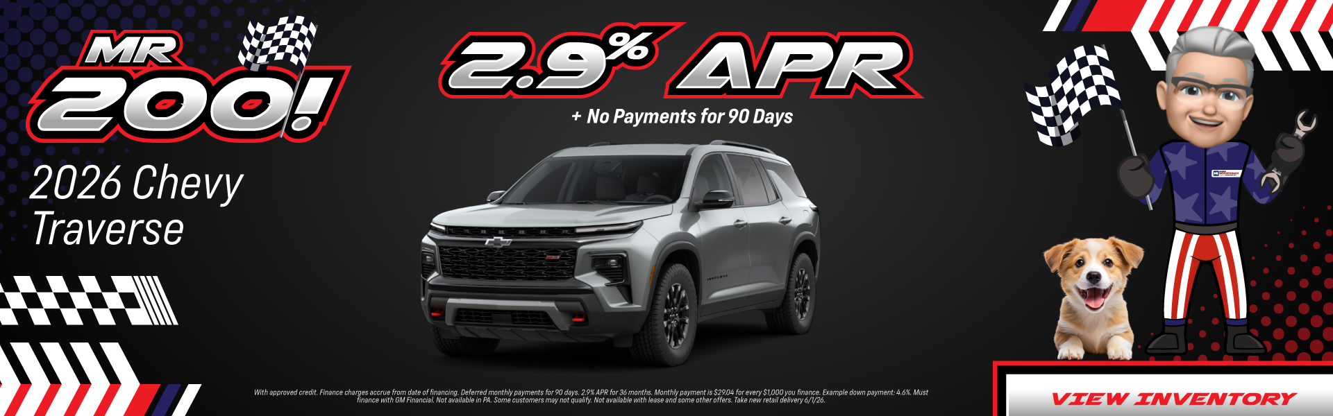 2026 Chevy Traverse 2.9% APR plus No Payments for 90 Days!
